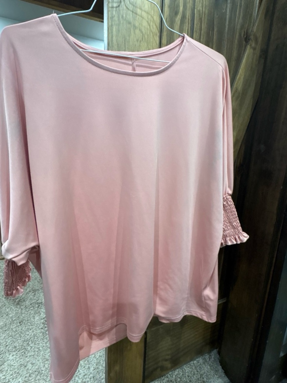 SHEIN Dusty Pink Smocked Sleeve Tunic Top